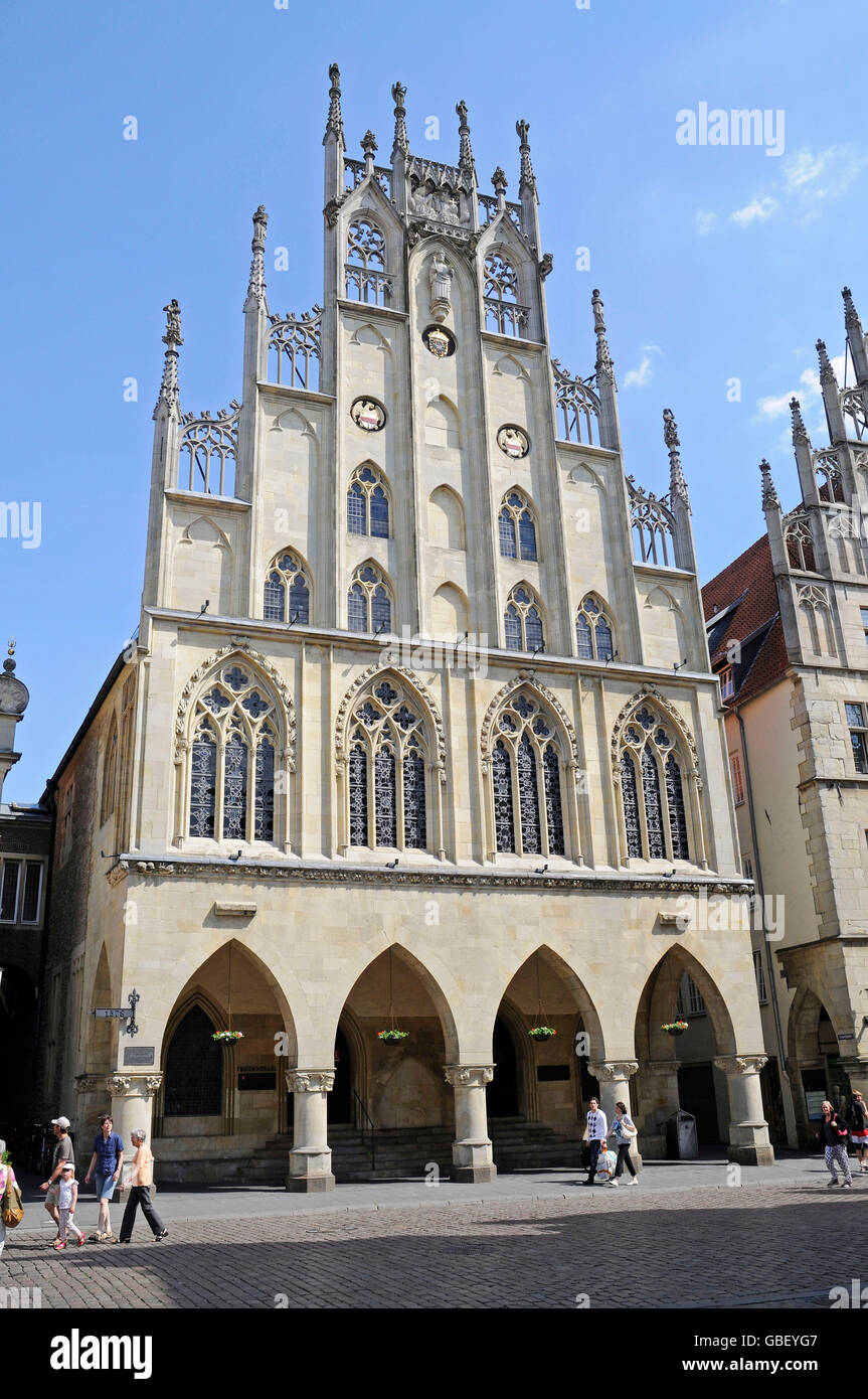 L'hôtel de ville, maisons à pignons, Place Prinzipalmarkt, rue, Münster, Münster, Rhénanie du Nord-Westphalie, Allemagne / Münsterland, Münster Banque D'Images