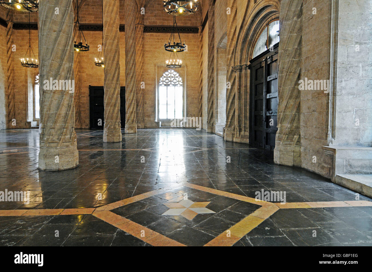 Les colonnes, La Lonja de la Seda, la soie, le commerce de change, UNESCO World Heritage Site, Valence, Communauté Valencienne, Espagne, Europe Banque D'Images