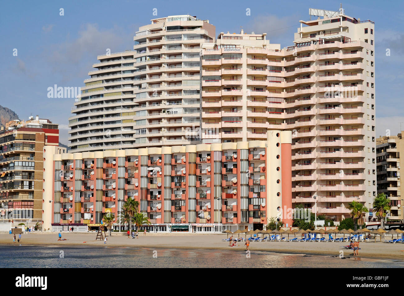 Les bâtiments de grande hauteur, Playa Arenal Bol, plage, Calpe, Costa Blanca, Alicante province, Spain, Europe Banque D'Images