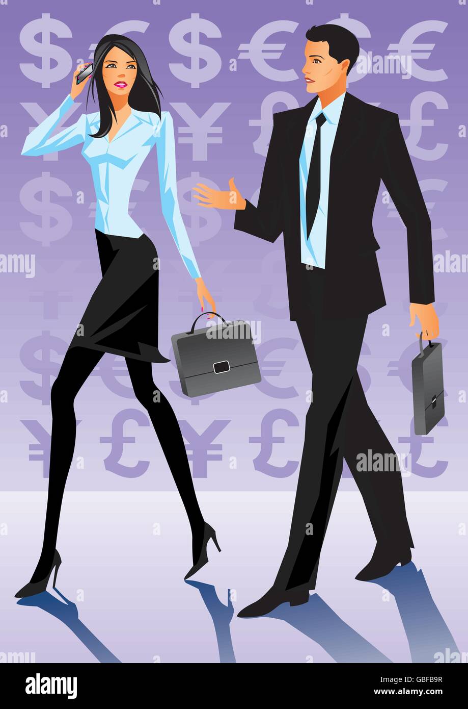 Les gens d'affaires de débattre sur un nouveau projet dans un centre financier - vector illustration Illustration de Vecteur