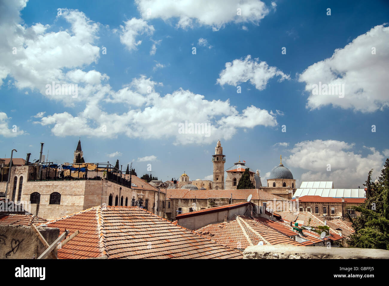 Vue sur les toits de la vieille ville de Jérusalem Banque D'Images