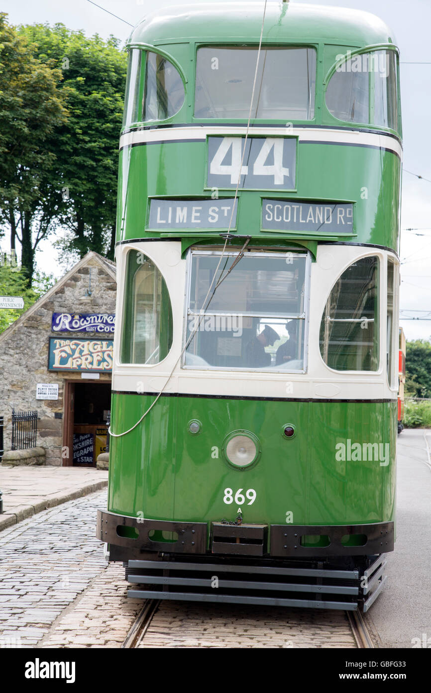 Tramway Tramway nationale à Liverpool Museum et Village, Crich, Derbyshire, Angleterre, Peak District Banque D'Images