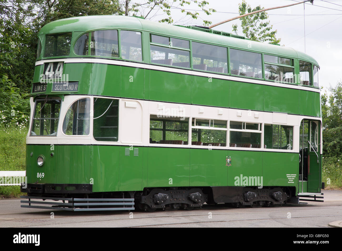 Tramway Tramway nationale à Liverpool Museum et Village, Crich, Derbyshire, Angleterre, Peak District Banque D'Images