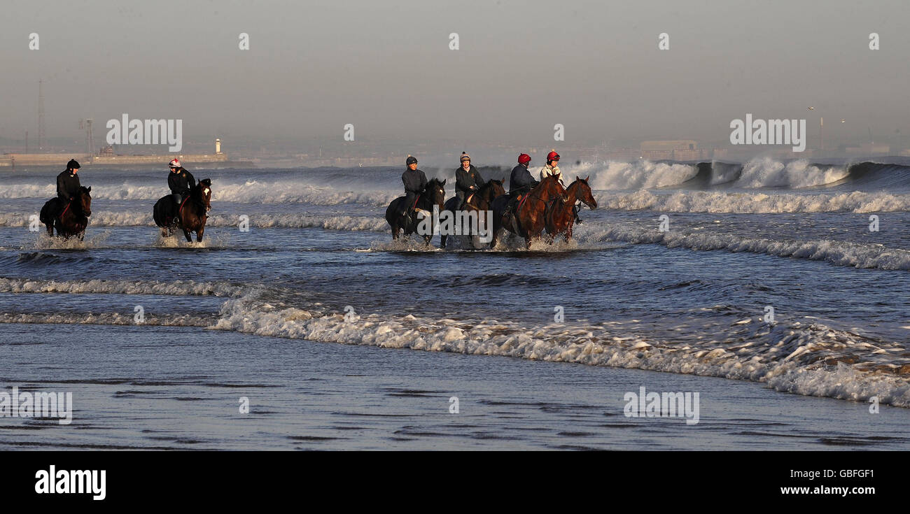 Les courses de chevaux - Redcar Beach Banque D'Images