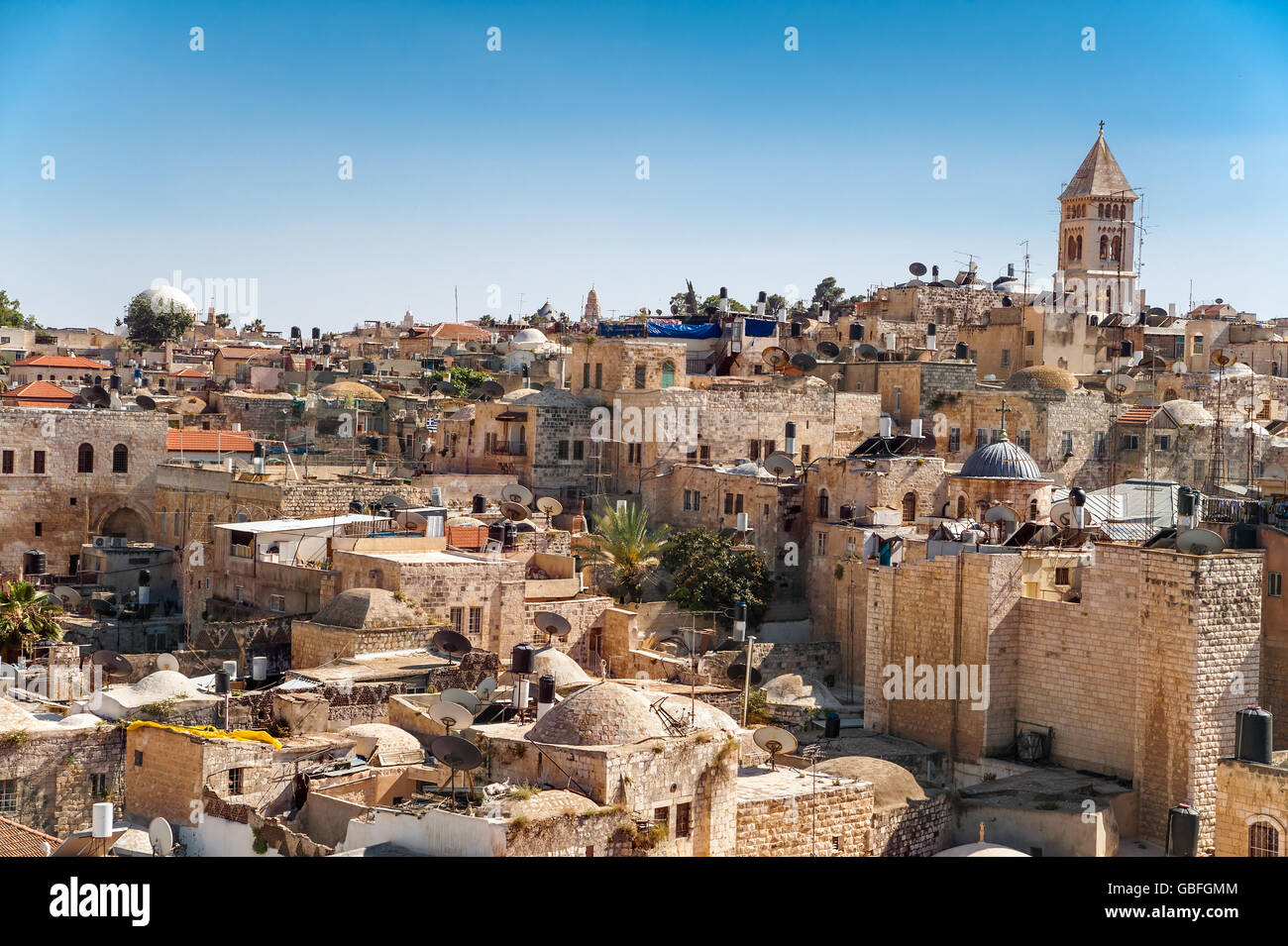 Vue sur les monuments de la vieille ville de Jérusalem, Banque D'Images