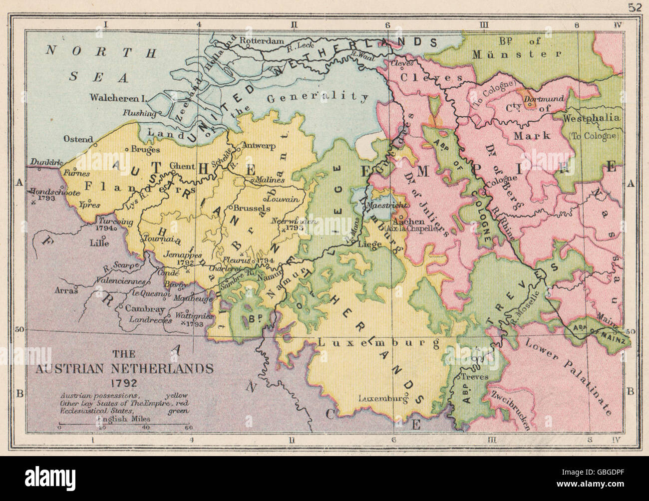 Pays-bas autrichiens 1792 Batailles & dates.Ecclestiastical states.Petit,  1907 map Photo Stock - Alamy