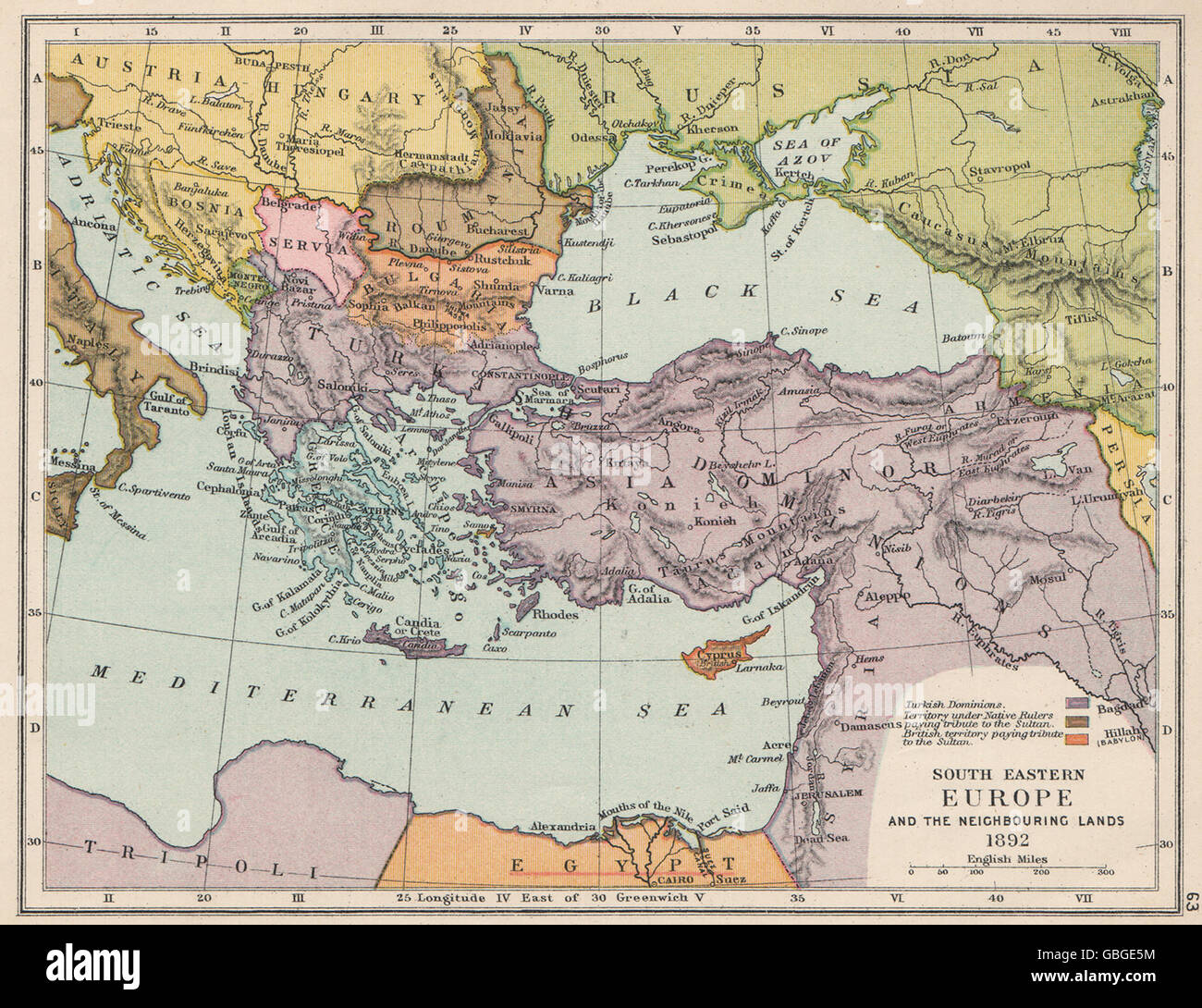 L'EUROPE SE 1892 : Empire Ottoman. Chypre britannique hommage "Sultan", 1907 Ancien site Banque D'Images