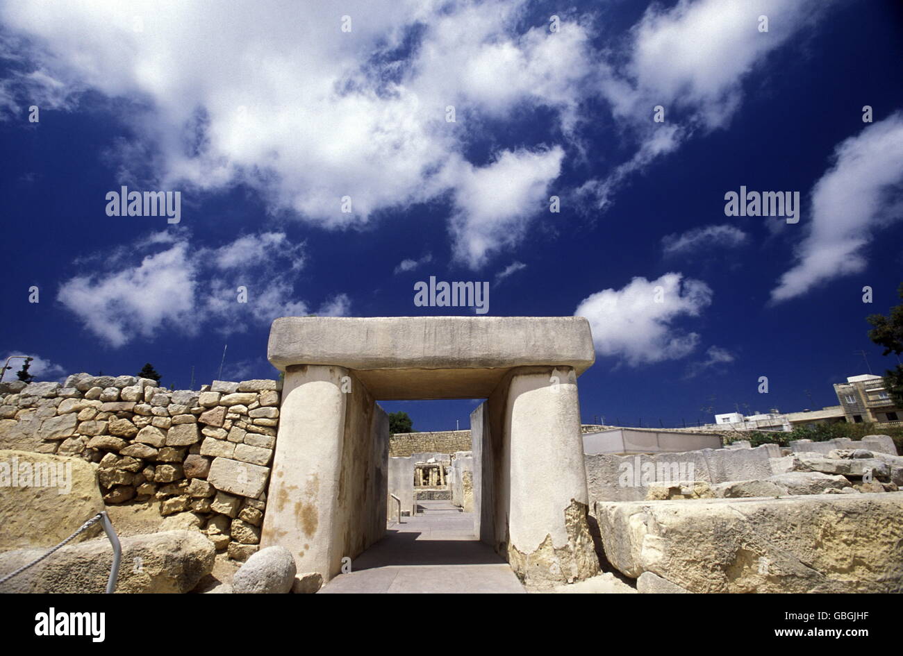 Der Tempel Prehistorische von Mnajdra im im Mittelmeer suédois von Malte dans Europa. (KEYSTONE/Urs Flueeler) Banque D'Images