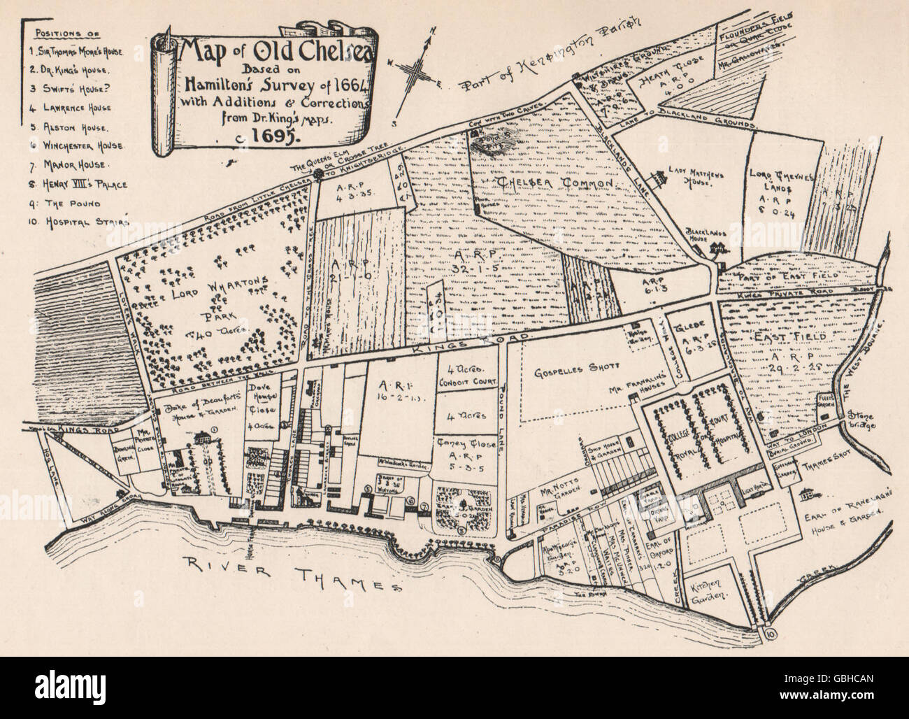 OLD CHELSEA : carte basée sur l'enquête 1664 de Hamilton. Petit, 1900 Banque D'Images