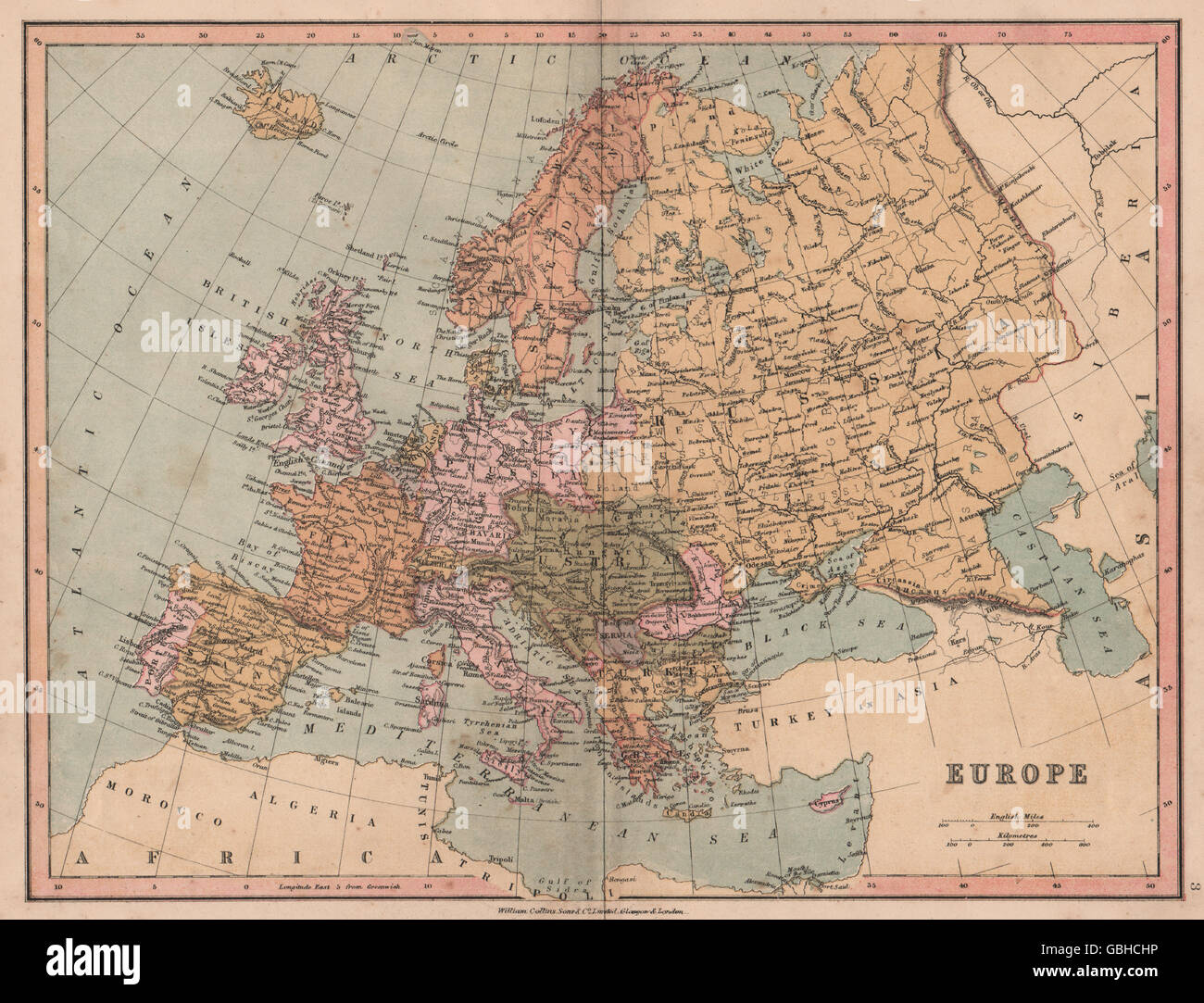 EUROPE : Politique. United Allemagne marqué comme la Prusse. COLLINS, 1880 carte antique Banque D'Images