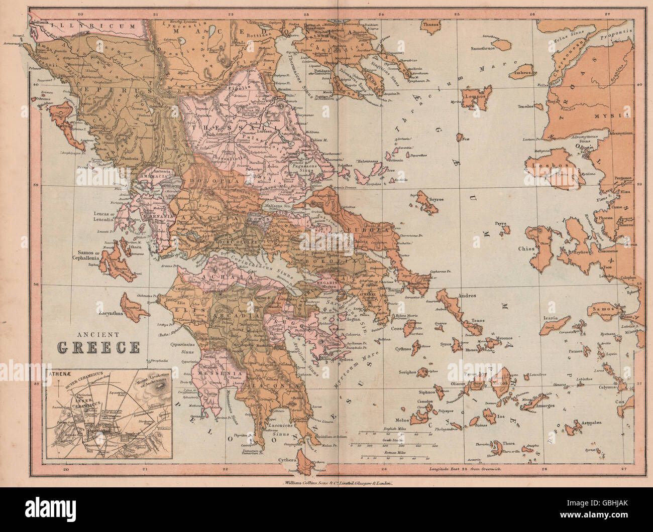 La Grèce antique : montrant provinces etc. Collins, 1880 carte antique Banque D'Images