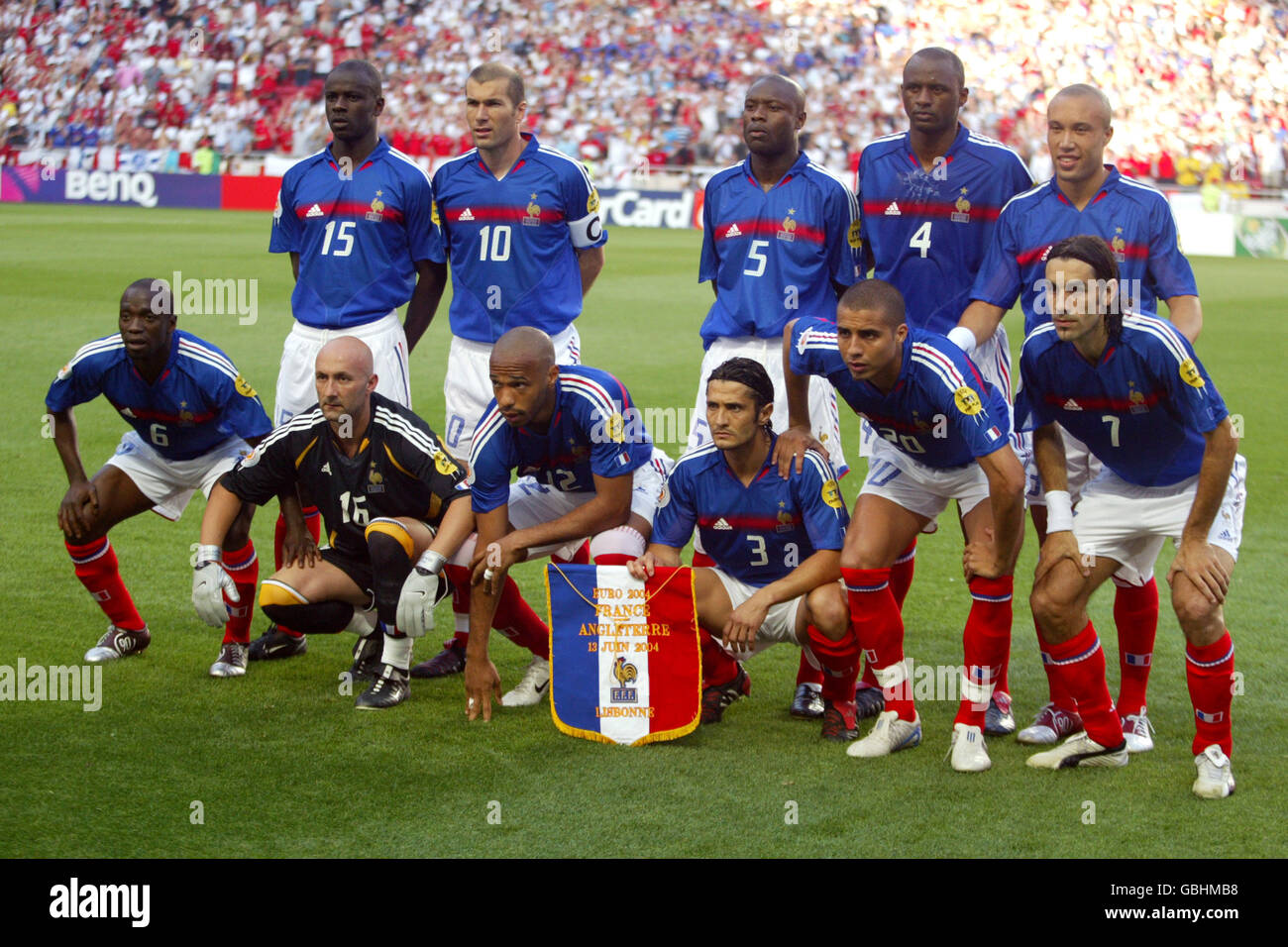 Football - Championnat d'Europe de l'UEFA 2004 - Groupe B - France / Angleterre. Groupe d'équipe France Banque D'Images