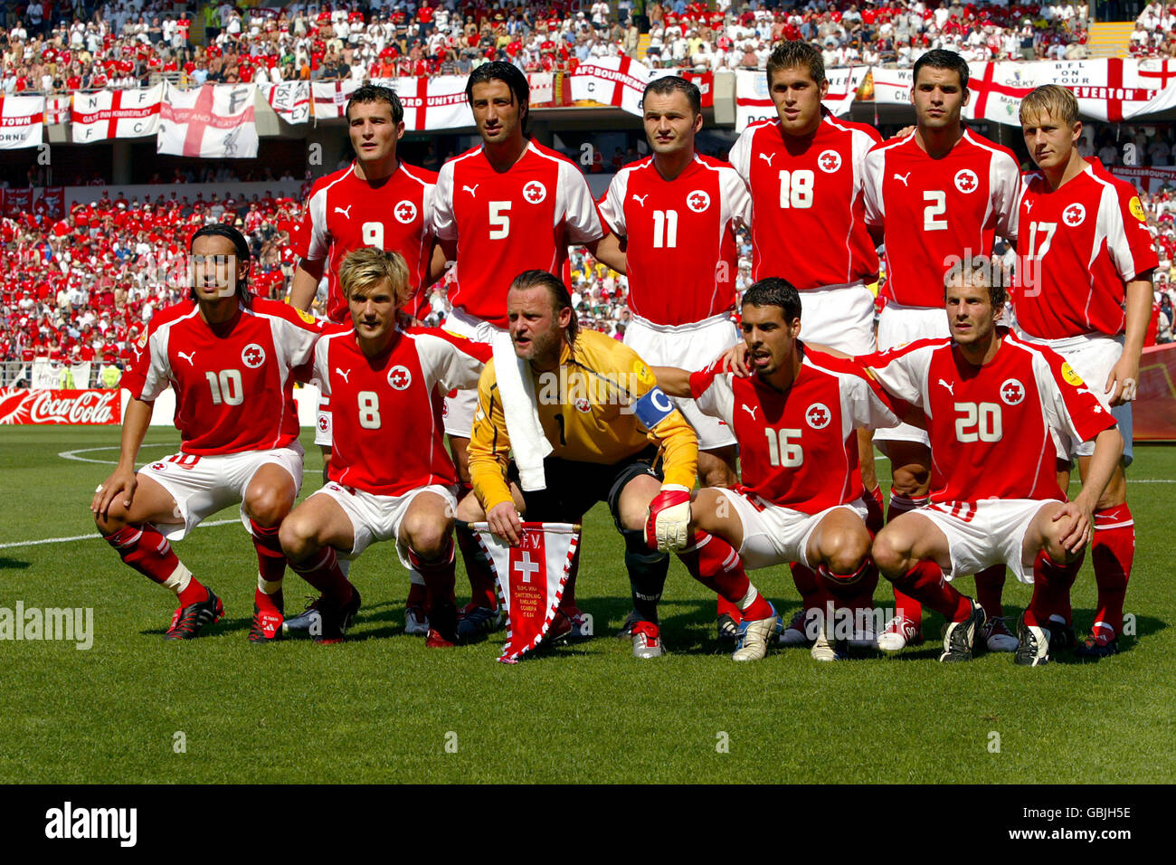 Football - Championnat d'Europe de l'UEFA 2004 - Groupe B - Angleterre / Suisse. Groupe d'équipe Suisse Banque D'Images