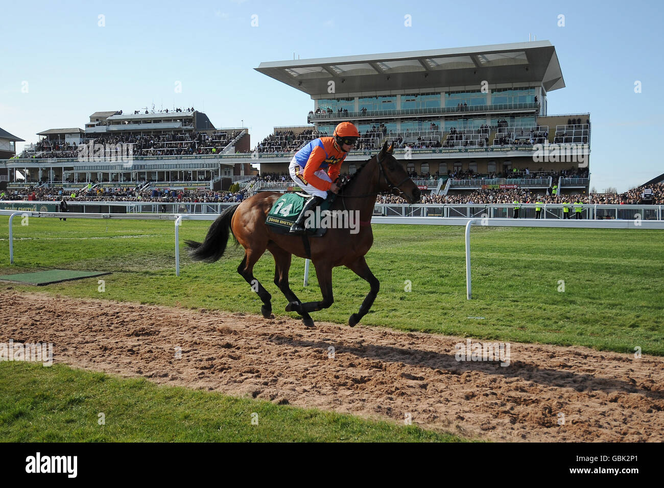 Courses hippiques - la grande rencontre nationale de John Smith en 2009 - troisième jour - Hippodrome d'Aintree.Jockey Liam Treadwell sur Pretty Star avant le John Smith's handicap Chase Banque D'Images