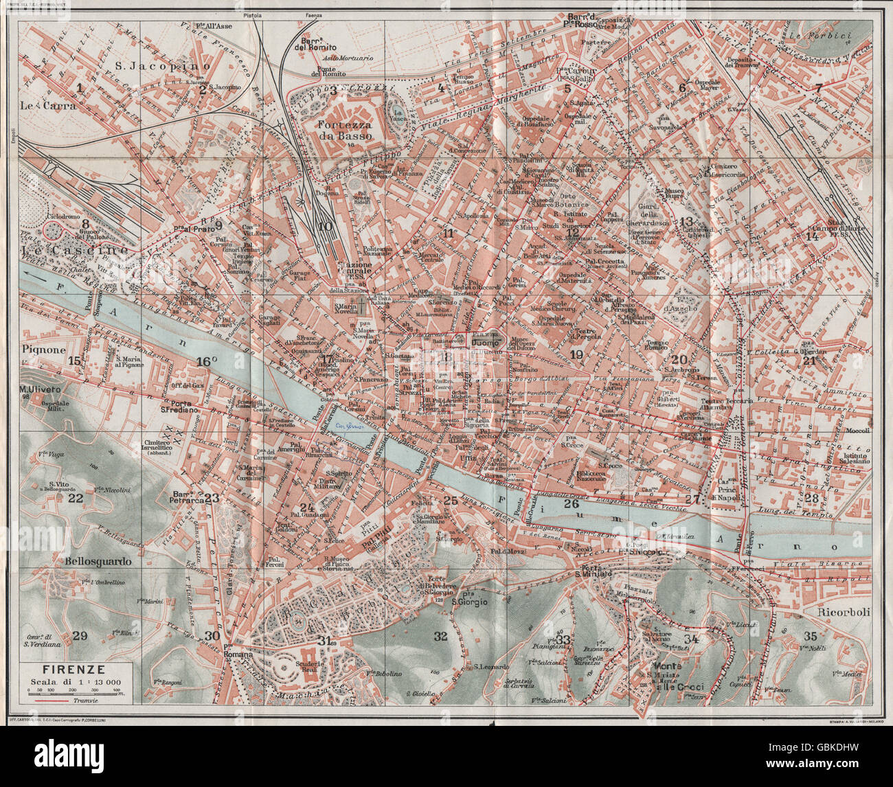 FLORENCE FIRENZE. Plan Plan de la ville ville vintage. L'Italie, 1924 Banque D'Images
