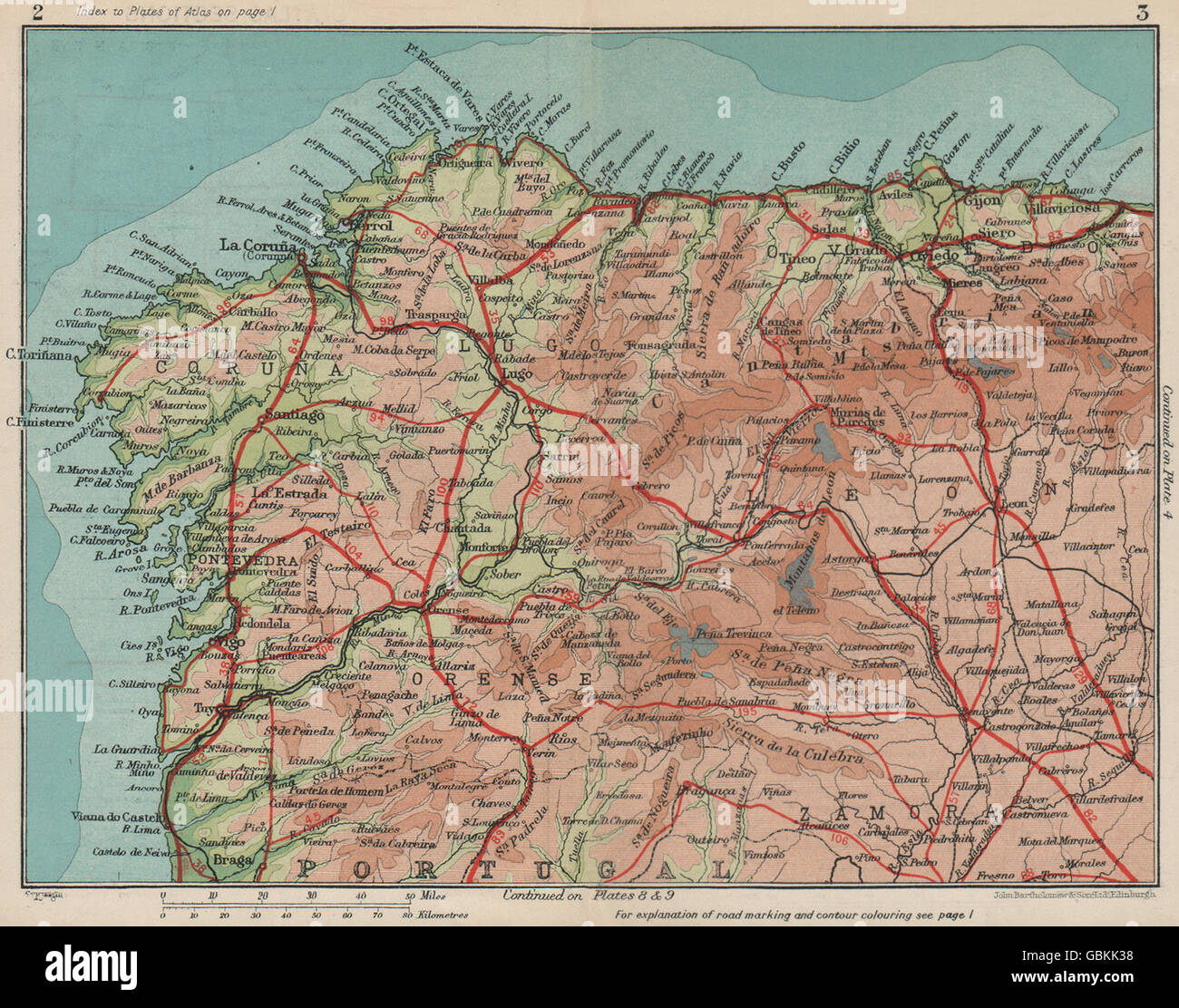 Au Nord Ouest De L Espagne Plan Carte Vintage Galice Asturies 1930 Photo Stock Alamy
