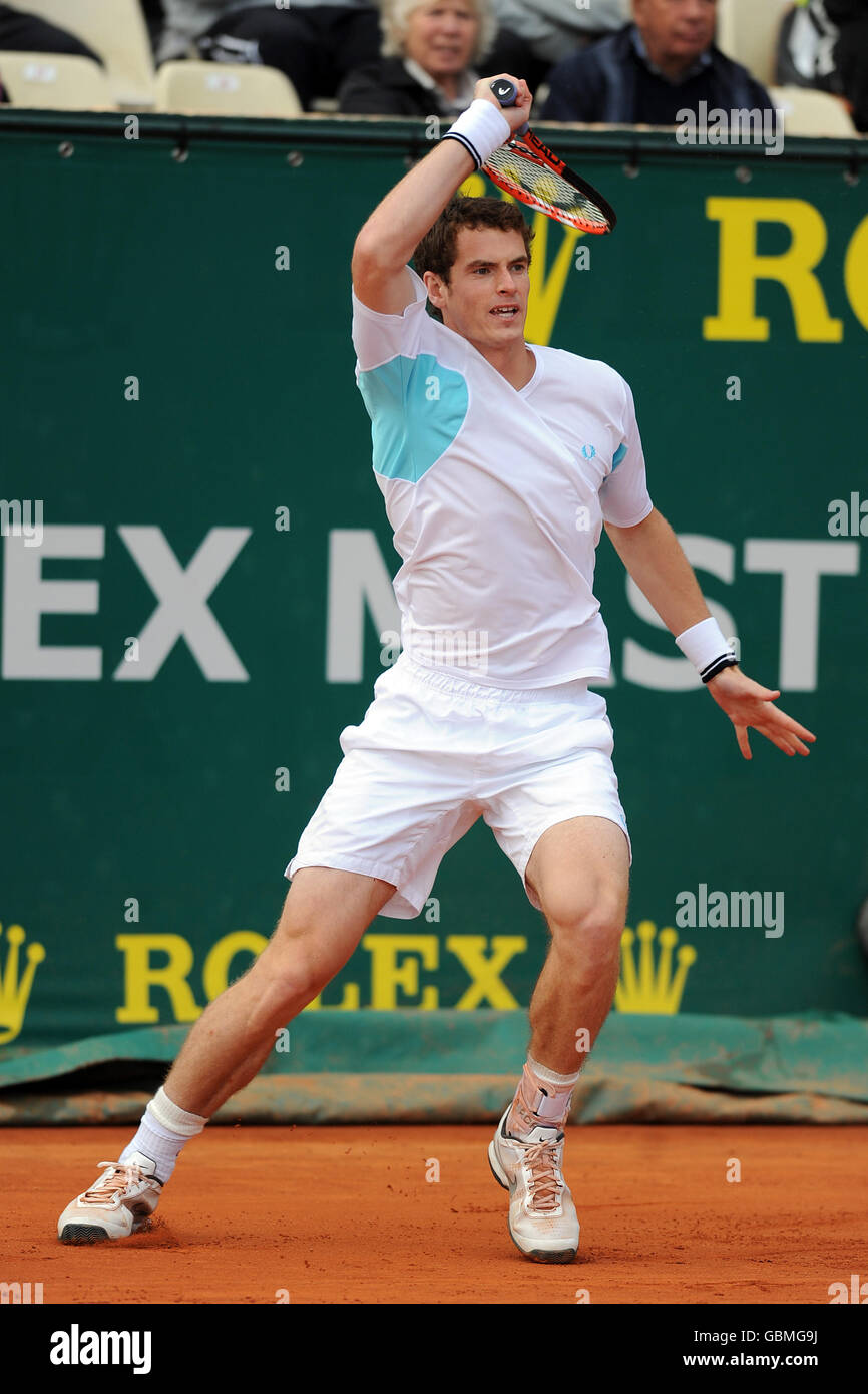 Andy Murray en action contre Fabio Fognini pendant la troisième Match rond des ATP Monte Carlo tennis Masters Banque D'Images