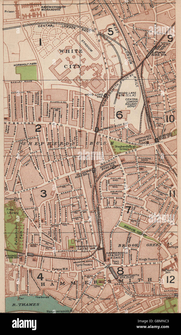 Londres W. Ville Blanche de Shepherd's Bush 75015 Brook Green, 1927 carte vintage Banque D'Images