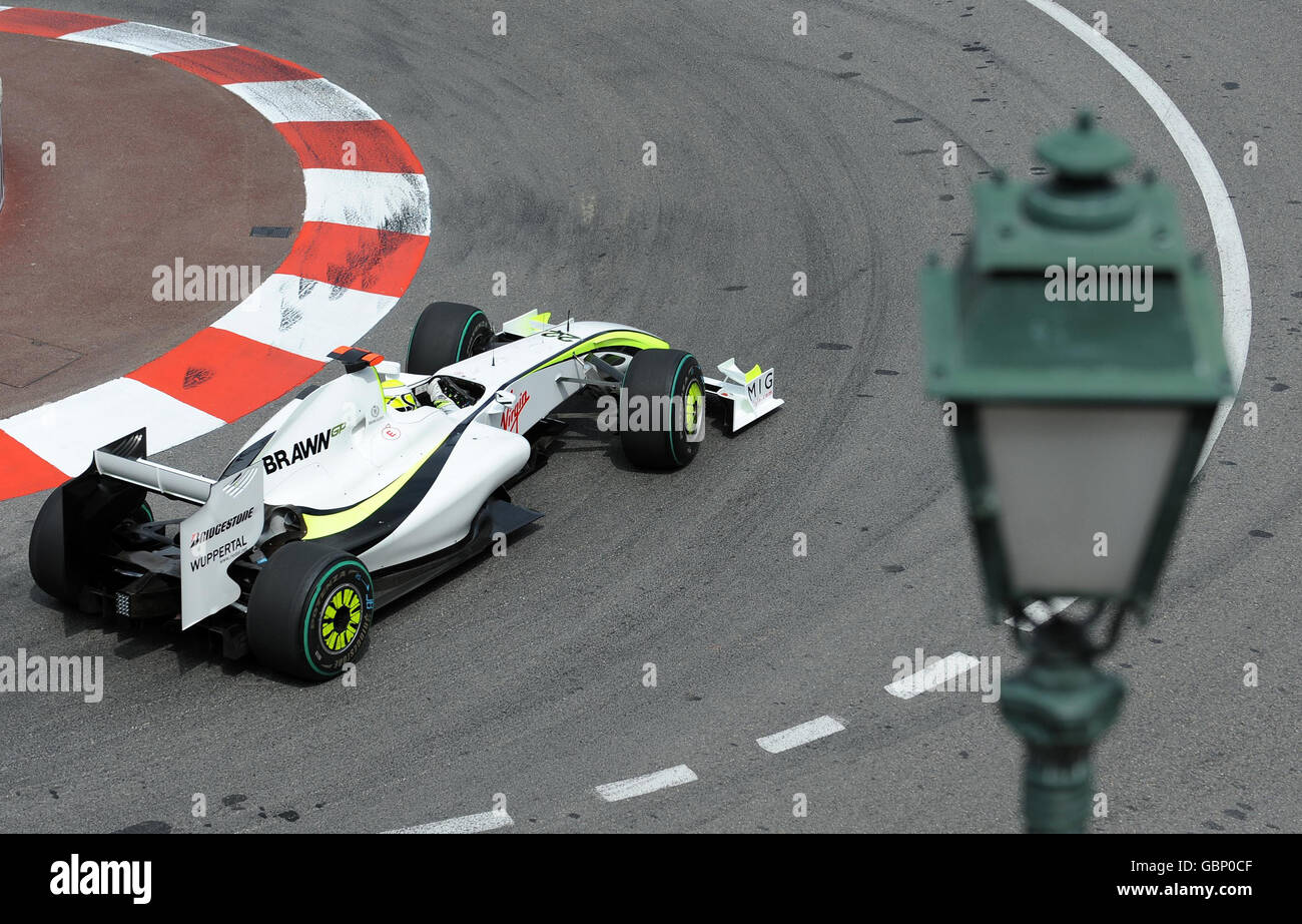 Jenson Button de Brawn GP traverse le Sun Casino Bend lors d'une séance d'entraînement au circuit de Monaco, Monte Carlo, Monaco. Banque D'Images Jenson Button de Brawn GP traverse le Sun Casino Bend lors d'une séance d'entraînement au circuit de Monaco, Monte Carlo, Monaco. Banque D'Images