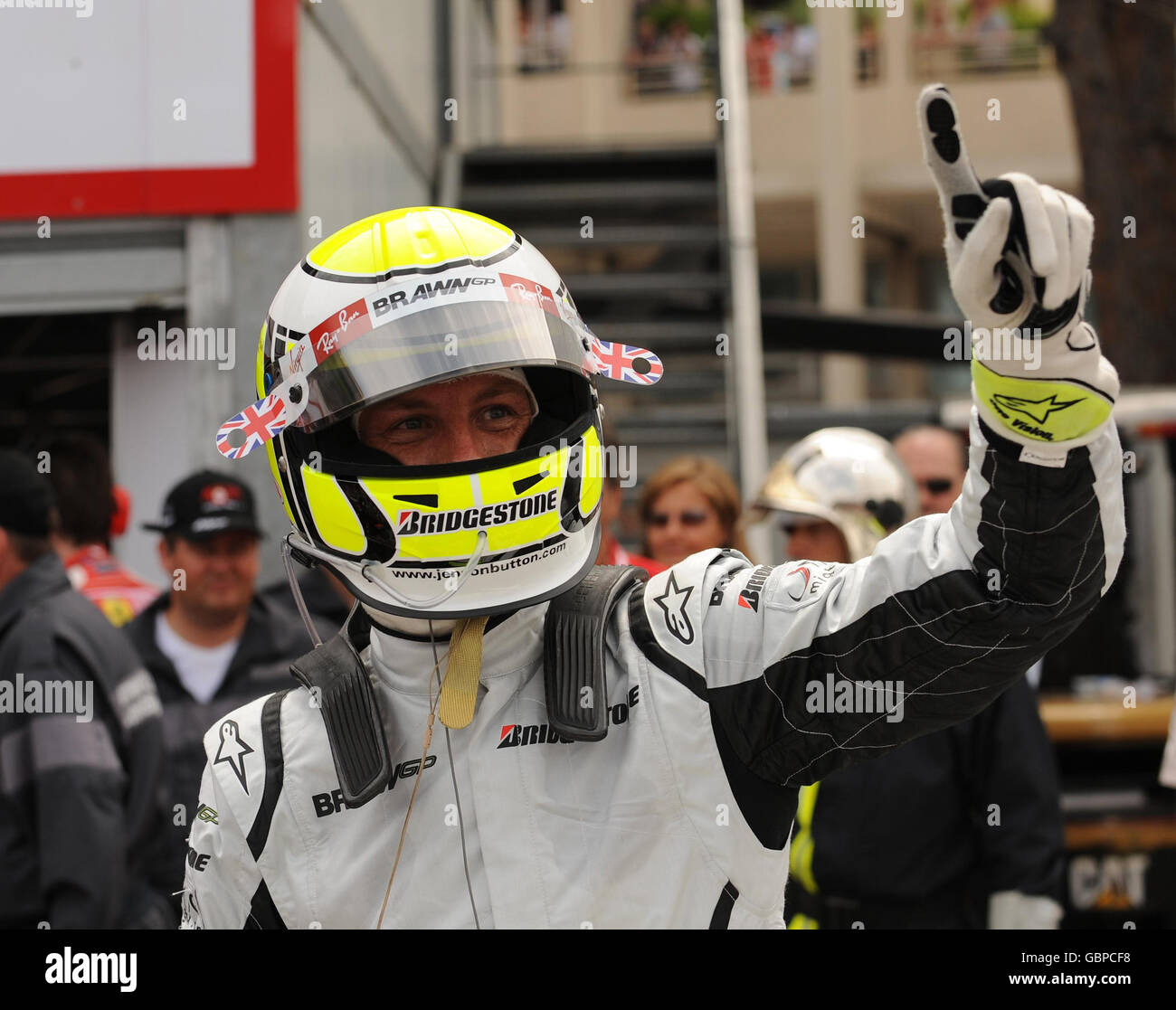 Course automobile Formula One - Grand Prix de Monaco - qualification - circuit de Monaco.Jenson Button de Brawn GP célèbre sa position de pôle lors d'une séance de qualification au circuit de Monaco, Monte Carlo, Monaco. Banque D'Images