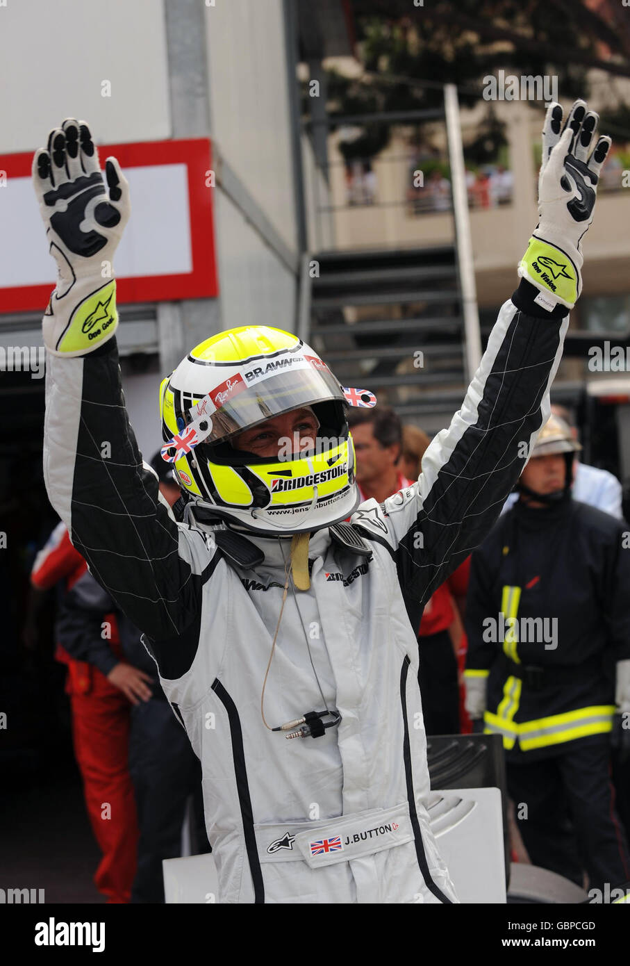 Course automobile Formula One - Grand Prix de Monaco - qualification - circuit de Monaco.Jenson Button de Brawn GP célèbre sa position de pôle lors de la séance de qualification au circuit de Monaco, Monte Carlo, Monaco. Banque D'Images