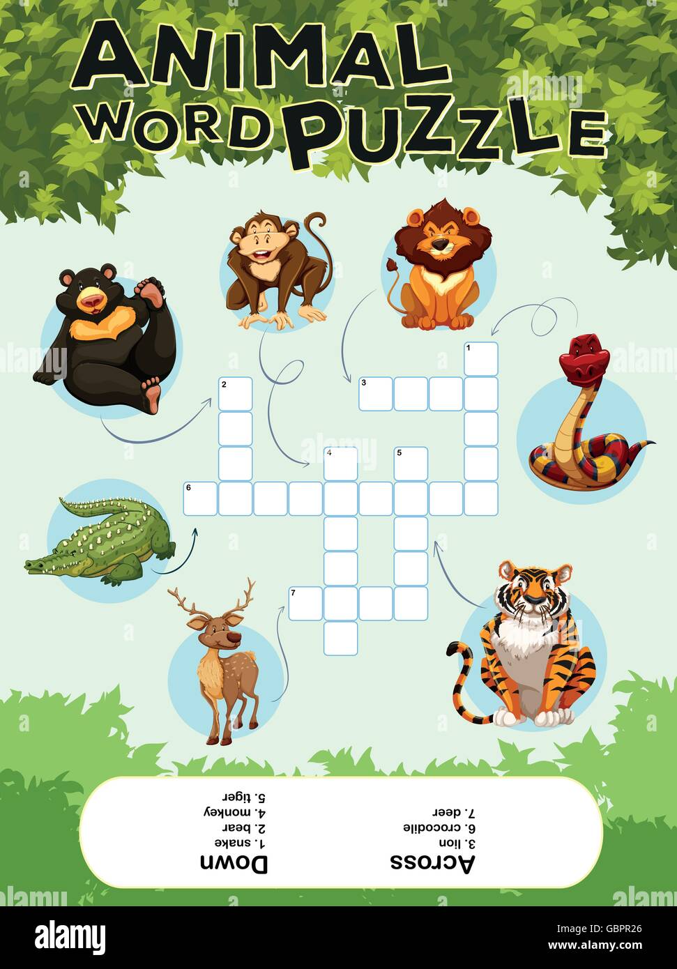 Modèle de jeu pour word puzzle animaux illustration Image Vectorielle Stock  - Alamy