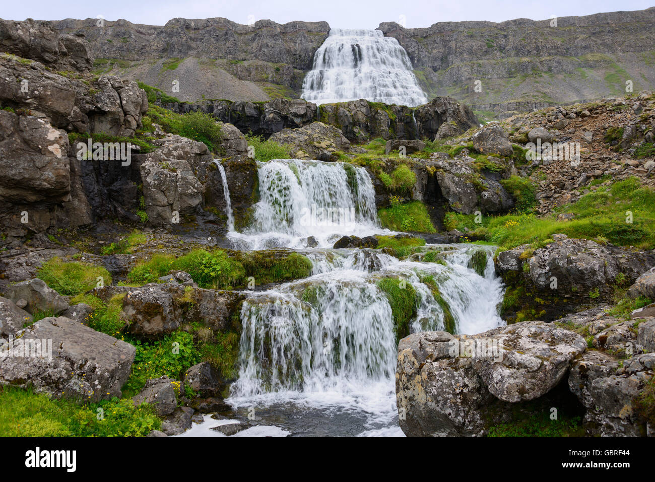 Cascade Dynjandi, Westfjords, Islande Banque D'Images