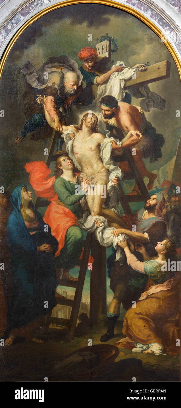 BRESCIA, ITALIE - 22 MAI 2016 : la peinture de la déposition de la croix à l'église Chiesa di Santa Maria della Pace Banque D'Images