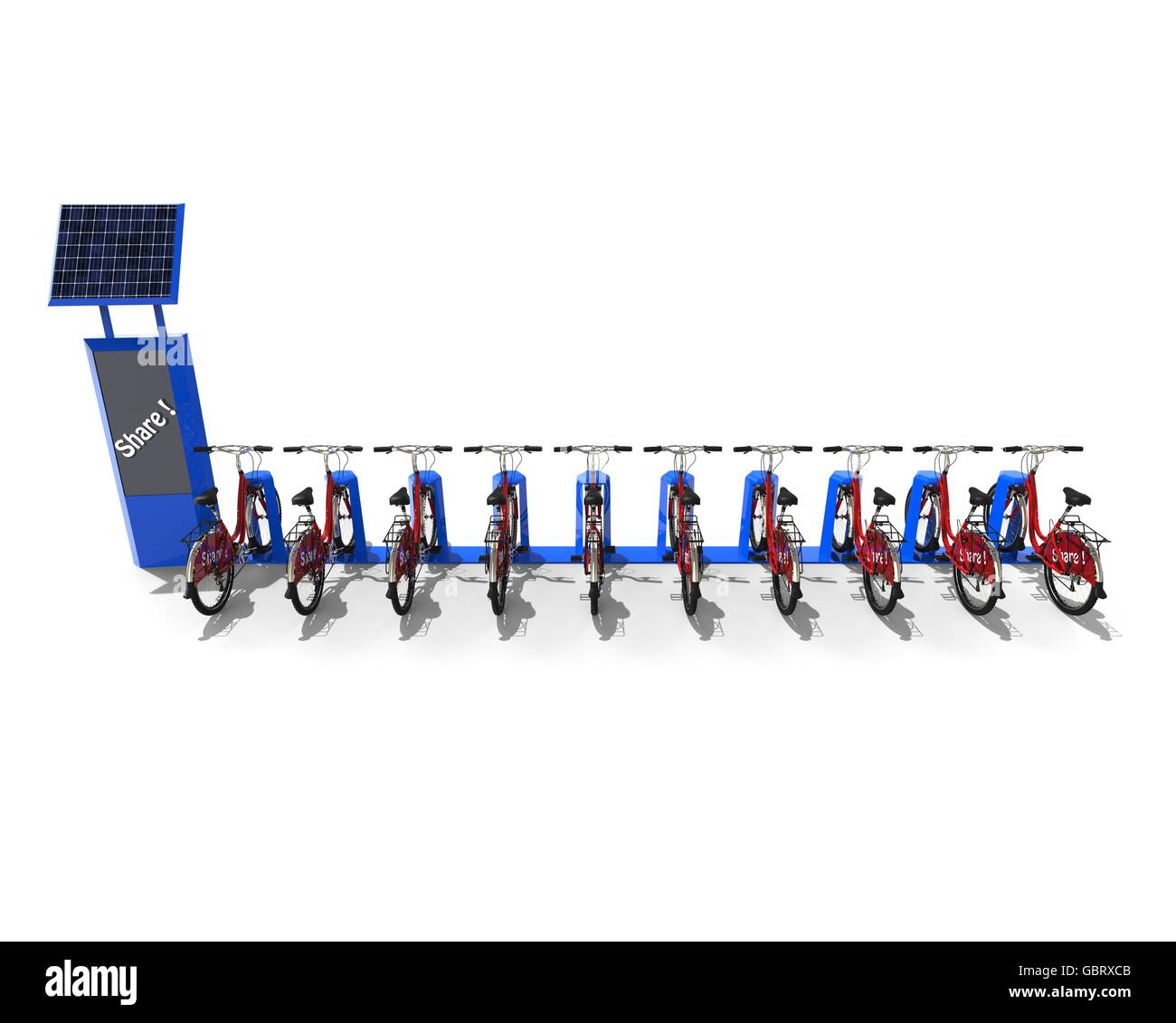 L'image de rendu 3D représentant une puissance solaire une station de vélo. Banque D'Images