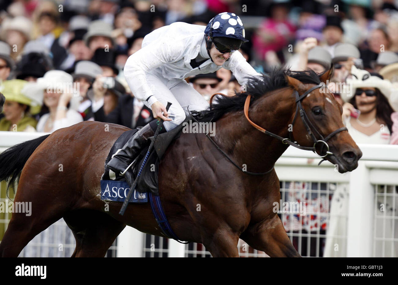 Art Connoisseur, monté par Tom Queally, remporte les mises du Jubilé d'or au cours du cinquième jour de l'Ascot Royal à l'hippodrome d'Ascot, Berkshire. Banque D'Images