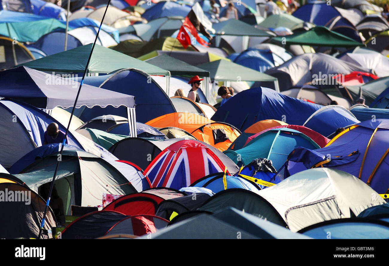 Festival de Glastonbury 2009 - arrivées.Vue générale des tentes du festival Glastonbury de 2009 à Pilton, Somerset. Banque D'Images