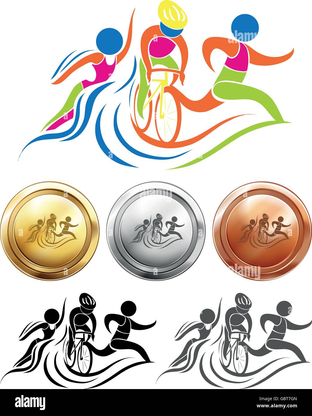 L'icône de triathlon et sport illustration médailles Illustration de Vecteur
