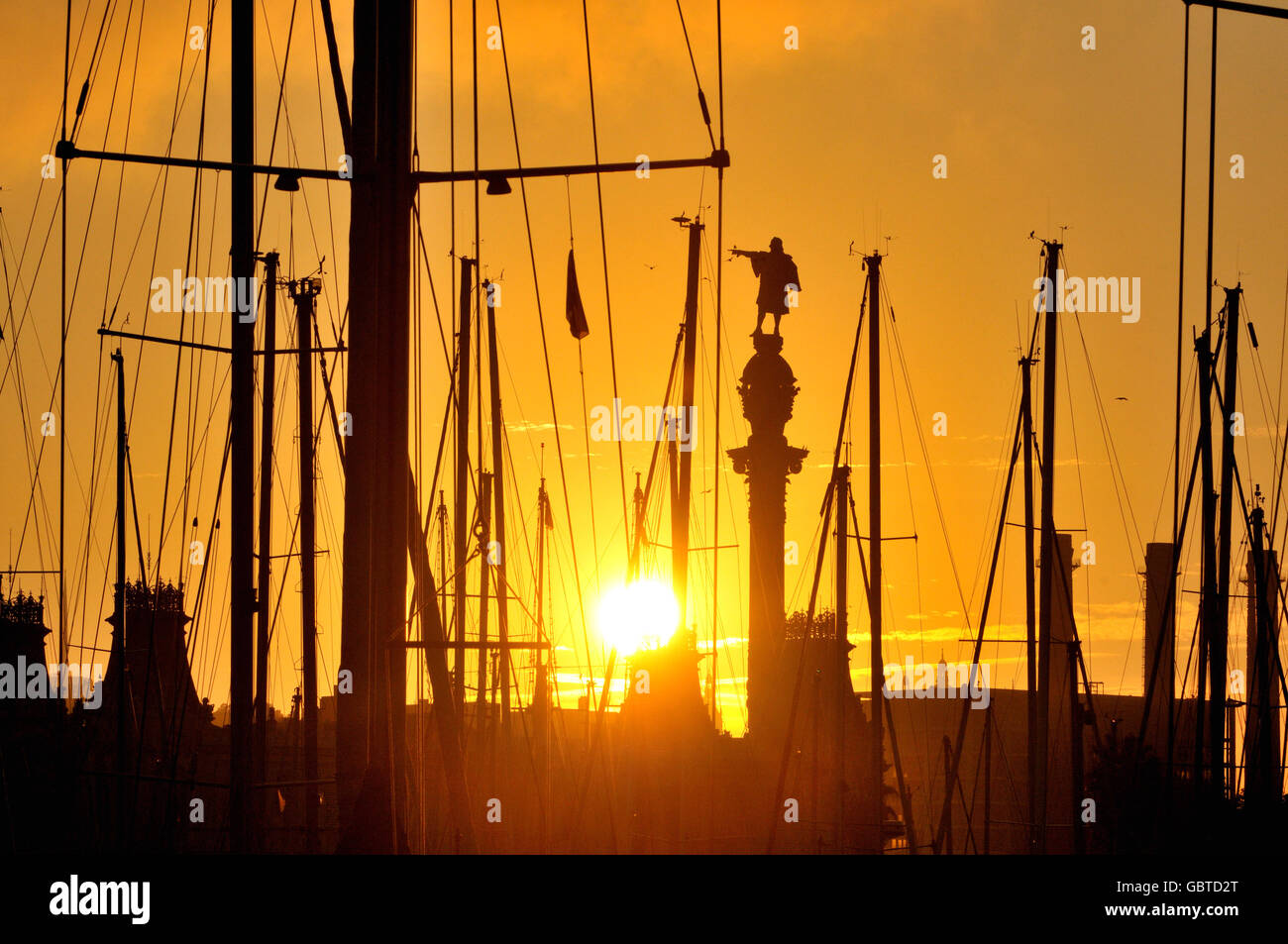 Monument de Christophe Colomb à l'extrémité inférieure de La Rambla. Port Vell. Barcelone, Catalogne, Espagne Banque D'Images