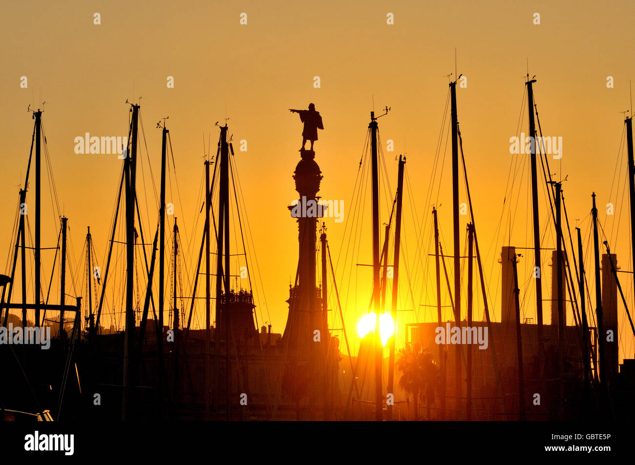 Monument de Christophe Colomb à l'extrémité inférieure de La Rambla. Port Vell. Barcelone, Catalogne, Espagne Banque D'Images