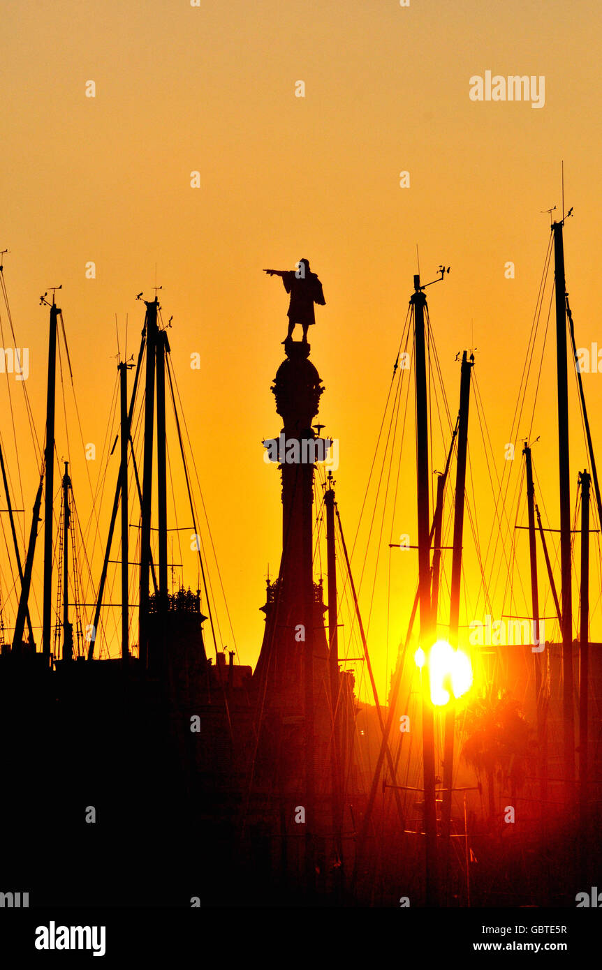 Monument de Christophe Colomb à l'extrémité inférieure de La Rambla. Port Vell. Barcelone, Catalogne, Espagne Banque D'Images