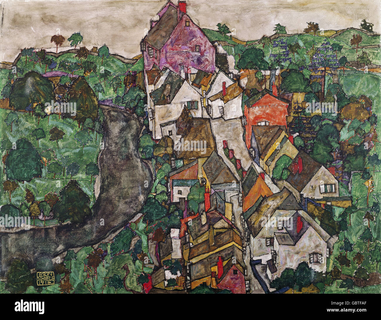 Beaux-arts, Schiele, Egon, (1890 - 1918), peinture, 'Krumau', 1916, Neue Galerie, Linz, Banque D'Images