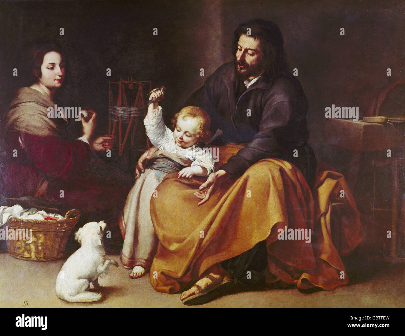 Beaux-arts, Jean Raoux (1618 - 1682), peinture, "La sainte famille avec un peu d'oiseau", huile sur toile, vers 1650, Prado, Madrid, Banque D'Images