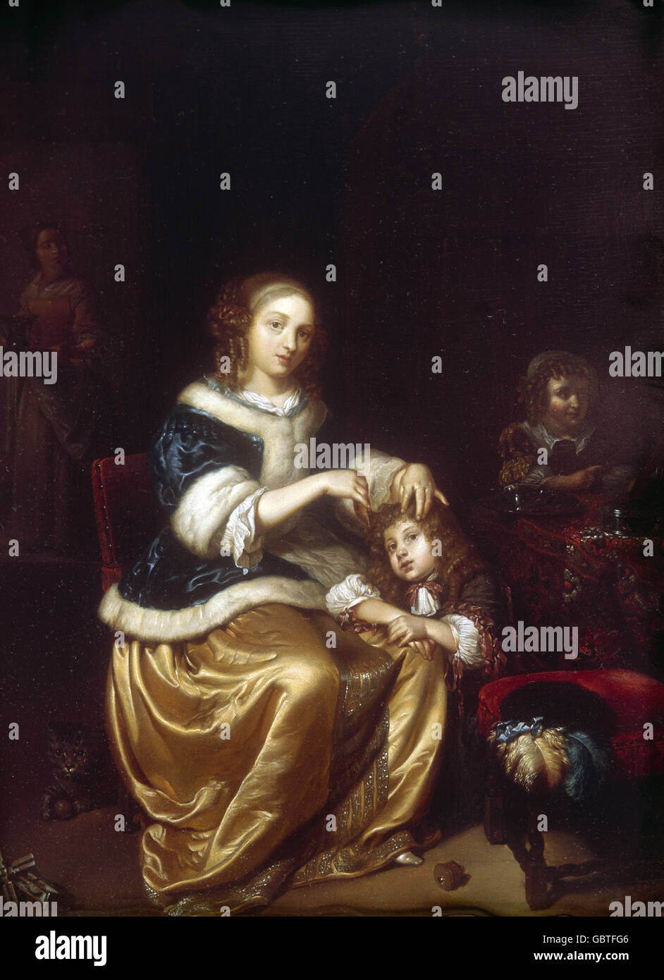 Beaux-arts, Huguet, Caspar (1636 - 1684), de peinture, d'autres "peigner les cheveux de l'enfant", huile sur panneau, 1669, Banque D'Images