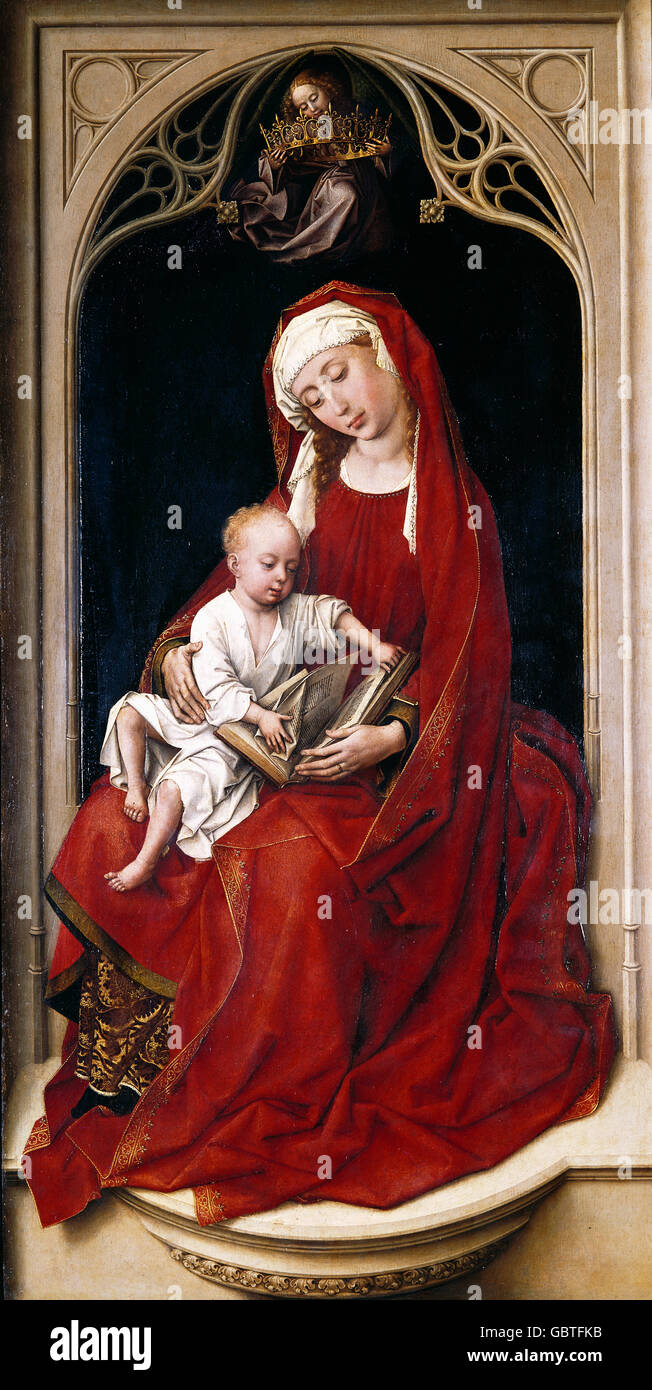Beaux-arts, Rogier van der Weyden, (1399 - 1464), peinture, "Mary avec le Christ enfant (Madonna Duran)", huile sur panneau de bois, 99,5 cm x 50,4 cm, vers 1435 / 1440, Prado, Madrid, Banque D'Images
