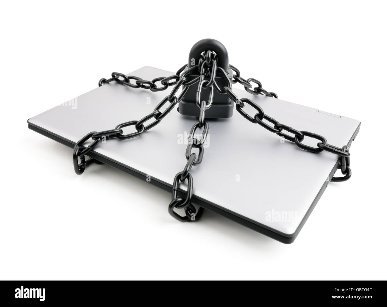 Ordinateur et internet security concept laptop avec chaînes et cadenas Banque D'Images
