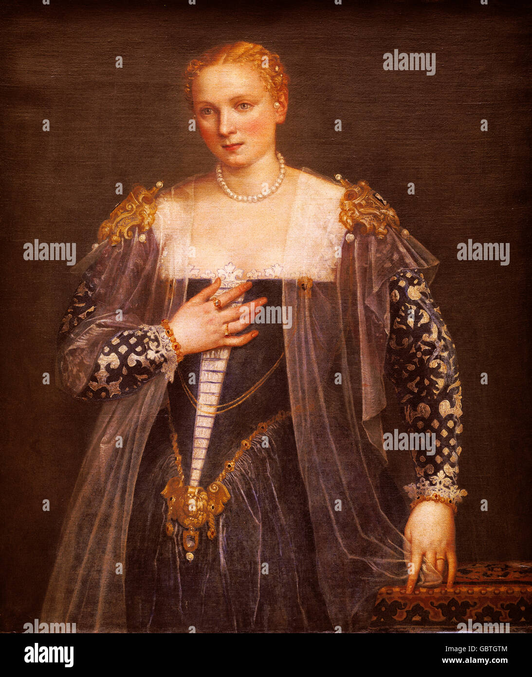 Beaux-arts, Veronese, Paolo (1528 - 1588), peinture, 'Bildnis d'une femme vénitienne (La Bella Nani)', vers 1560, huile sur toile, 119 x 103 cm, Musée du Louvre, Paris, Banque D'Images