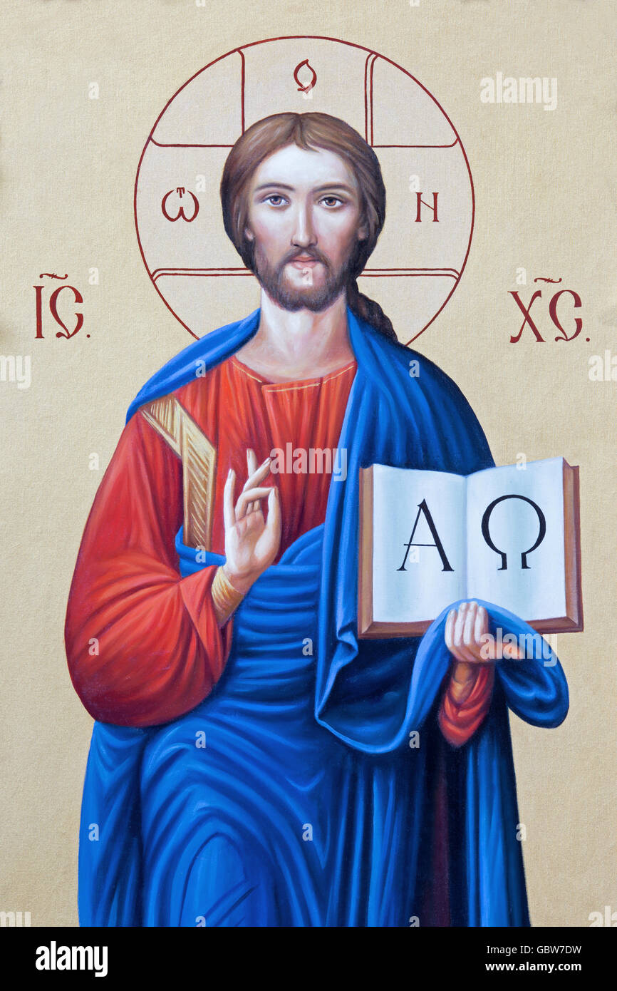 BRESCIA, ITALIE - 23 MAI 2016 : l'icône de Jésus Christ Pantokrator dans le presbytère de l'église Chiesa di Angela Merici Banque D'Images