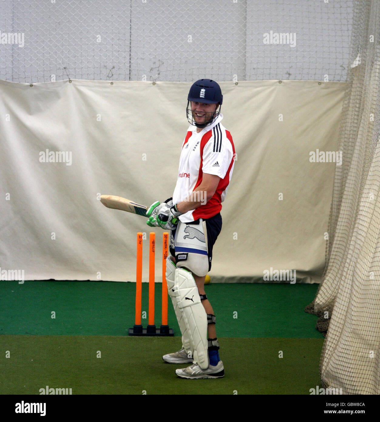 Cricket - filets d'Angleterre - Edgbaston.Andrew Flintoff, en Angleterre, lors d'une session de filets à Edgbaston, Birmingham. Banque D'Images