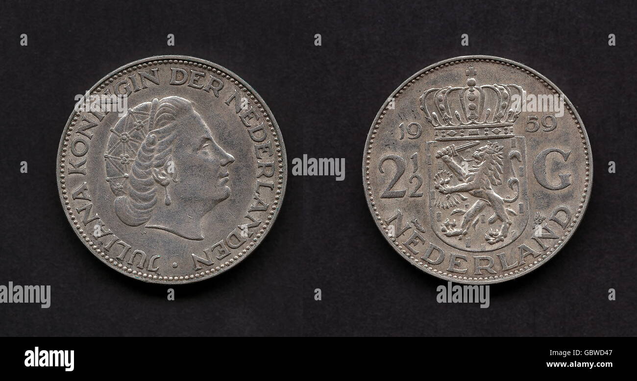 Coins, pays-Bas, 2 1/2 Gulden, pièce, argent, 1959, manteau d'état, portrait de la reine Juliana des pays-Bas, droits additionnels-Clearences-non disponible Banque D'Images