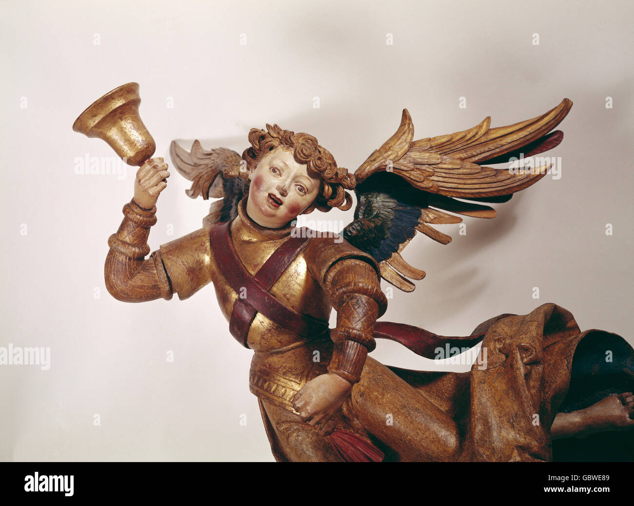 Beaux-arts, Veit Stoss, (vers 1448 - 1533), 'l'annonciation', 1517 / 1518, bois, peint, détail : ange avec bell, Sankt Lorenz, Nuremberg, Allemagne, Banque D'Images
