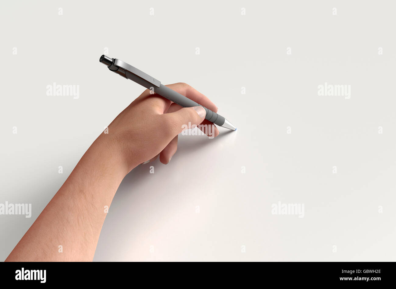 La main est écrit avec un stylo isolé sur blanc, 3d illustration Banque D'Images La main est écrit avec un stylo isolé sur blanc, 3d illustration Banque D'Images