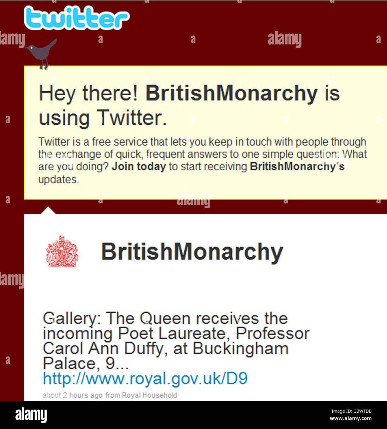Inscrivez-vous à des fans Royal Palace Twitter Banque D'Images