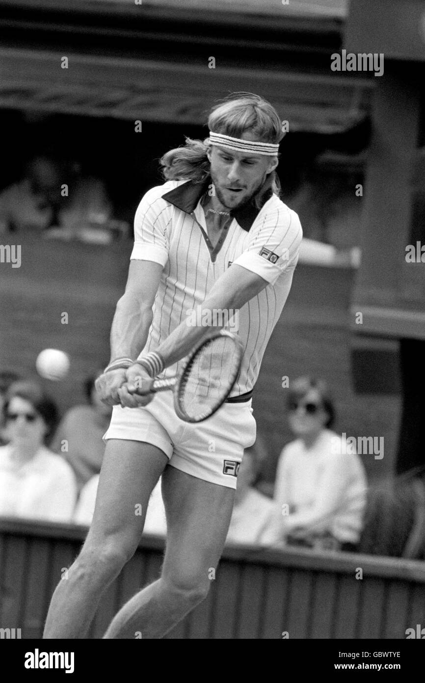Tennis - Wimbledon Championships - Men's Singles - final - Bjorn Borg /  John McEnroe.Bjorn Borg en action Photo Stock - Alamy