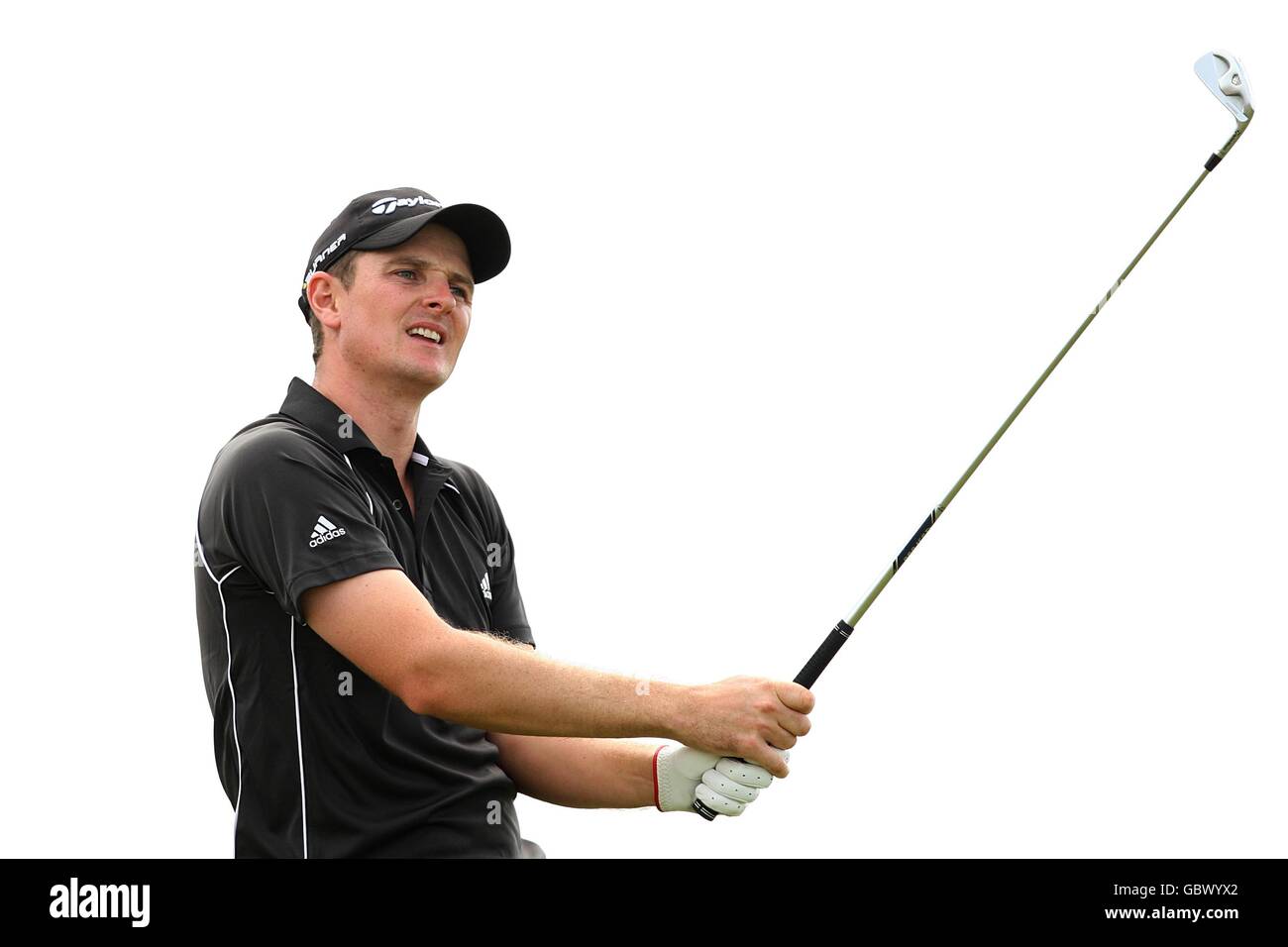 Justin Rose en action en Angleterre pendant la première journée du Championnat d'Open au Turnberry Golf Club. Banque D'Images