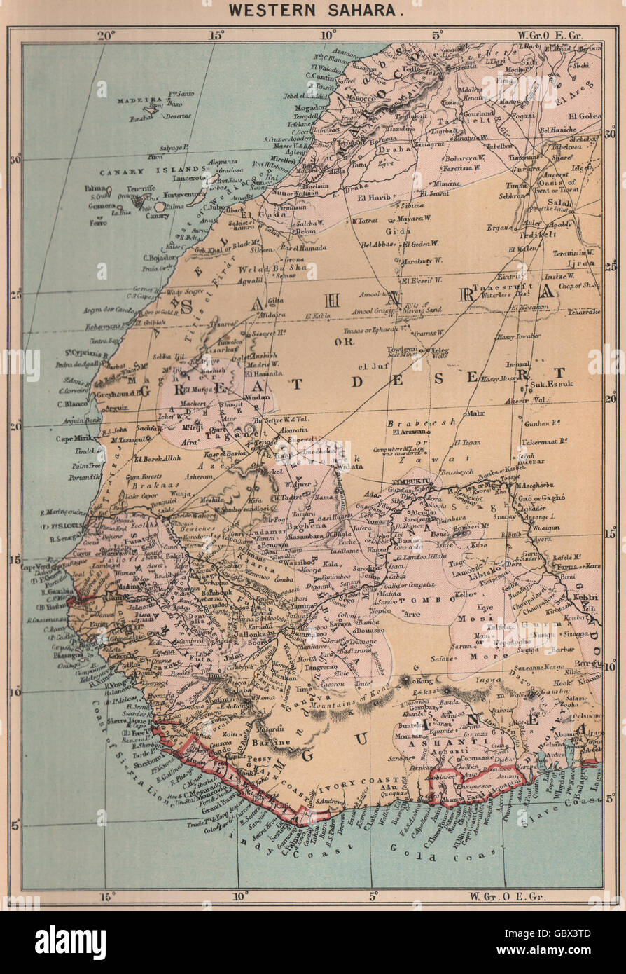 Sahara occidental. L'Afrique, 1885 carte antique Banque D'Images
